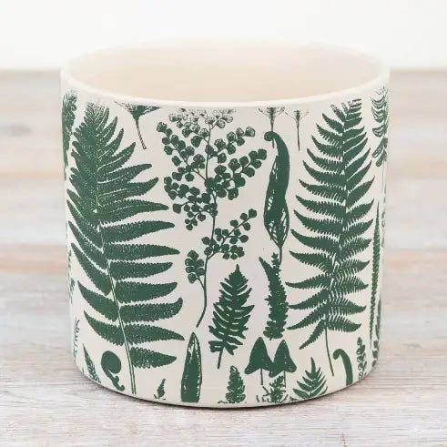 Green & White Leaf Design Planter, 13.5cm