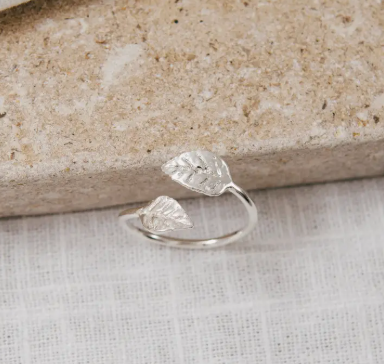 Beech Leaf Adjustable Silver Ring