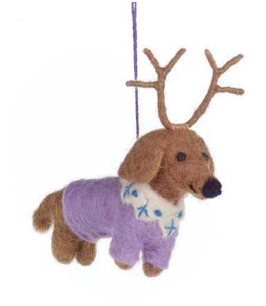 Handmade Felt Rudy Dachshund Dog Hanging Christmas Decoration