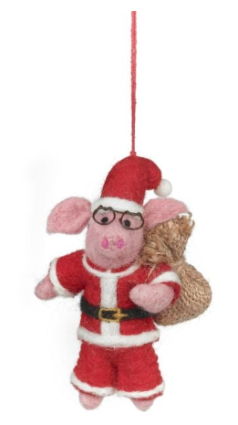 Handmade Felt Ho Ho Hog Christmas Pig Hanging Decoration