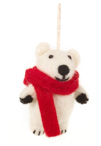 Hanging Felt Pedro Polar Bear Handmade Felt Biodegradable Decoration