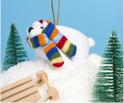 Knitted Polar Bear with Scarf Hanging Decoration