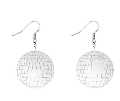 Disco Ball Earrings in Silver Mirror
