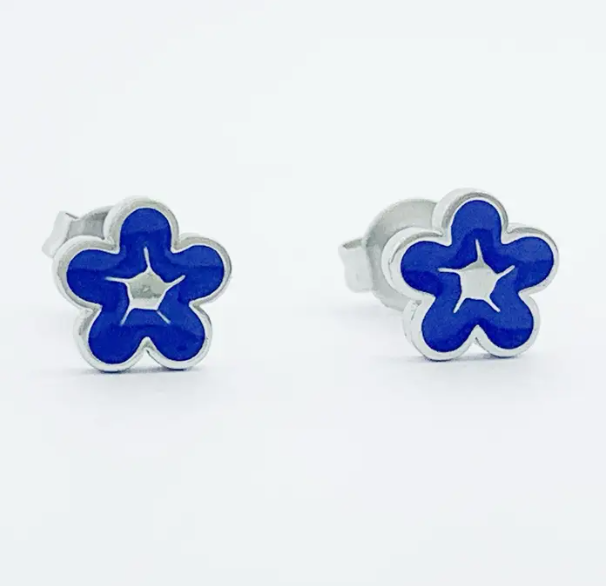 Bubble Flower Studs with Royal Blue Enamel