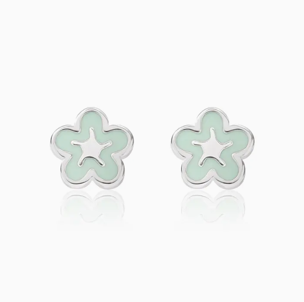 Bubble Flower Studs with Mint Enamel