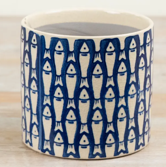 Blue Fish Pattern Planter, 14cm