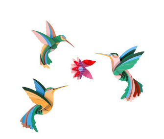 Paradise Bird Set - Dance of Hummingbirds 3D Wall Art