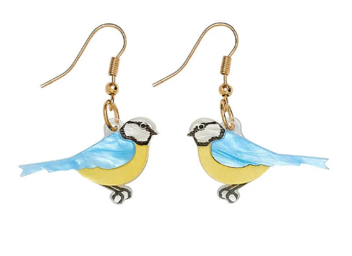 Blue Tit Bird Earrings