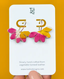 Leather Petal Hoop Earrings - Multiple Colours