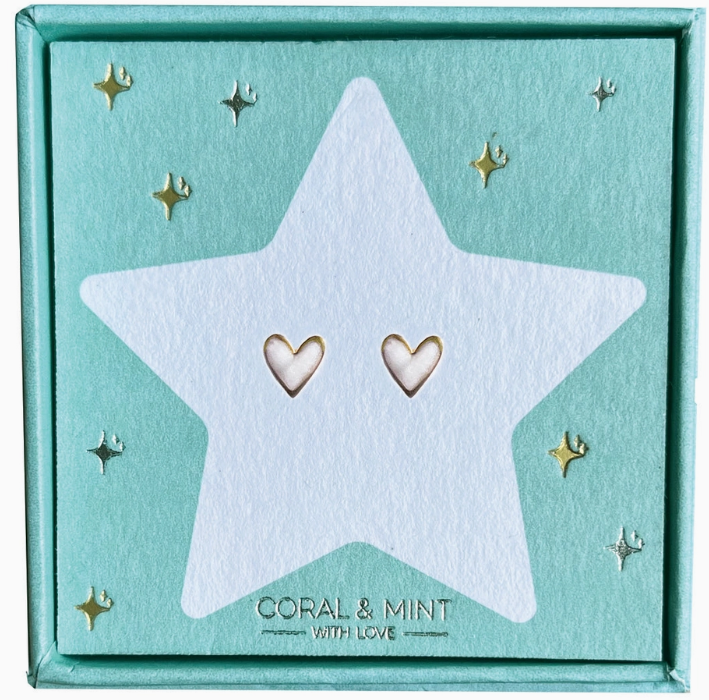 Gold Pearly Heart Stud Earrings - Christmas Edition