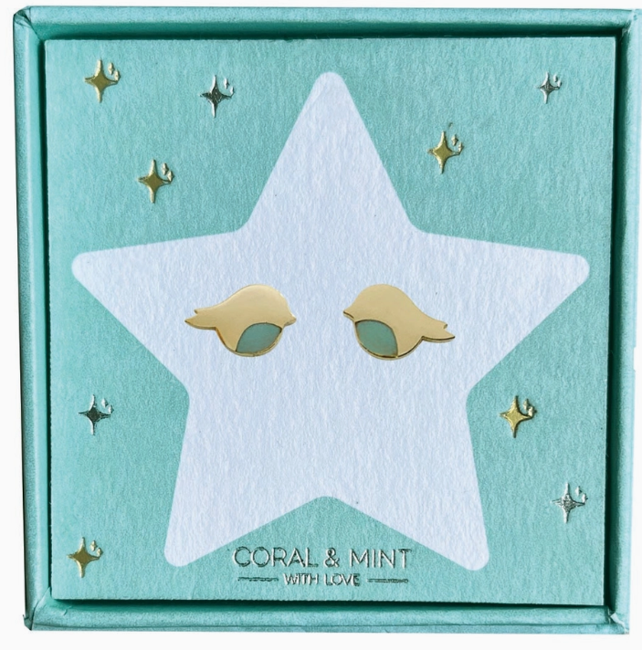 Gold Robin Stud Earrings - Christmas Edition