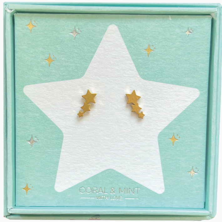 Gold Shooting Star Stud Earrings - Christmas Edition