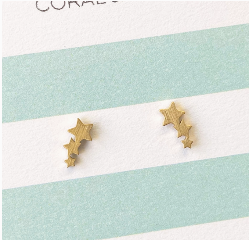Gold Shooting Star Stud Earrings
