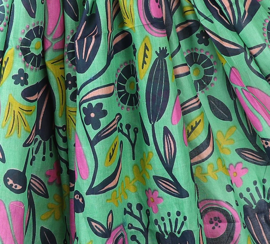 Organic Cotton Green Mix Abstract Meadow Print Scarf