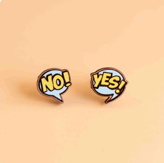 Hand-Painted Yes Or No Pop Art Wooden Earrings
