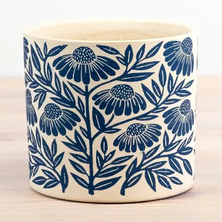 Blue Flower Design Planter, 13.5cm