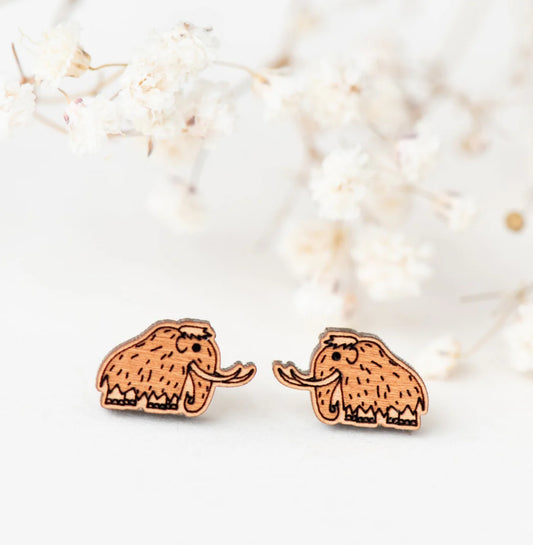 Mammoth Cherry Wood Stud Earrings
