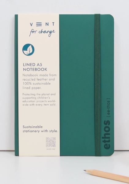 A5 Recycled Luxury Leather Notebook Lined - Emerald Green