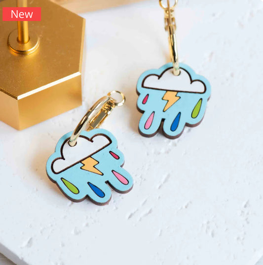 Hand-painted Cloud Lightening Bolt Hoop Earrings