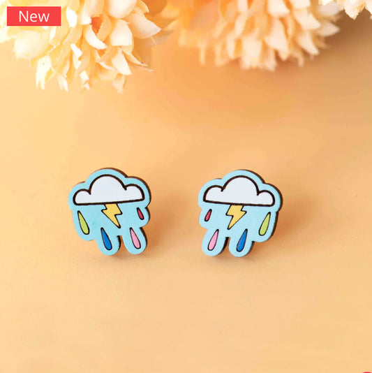 Hand-painted Cloud Lightening Bolt Earrings