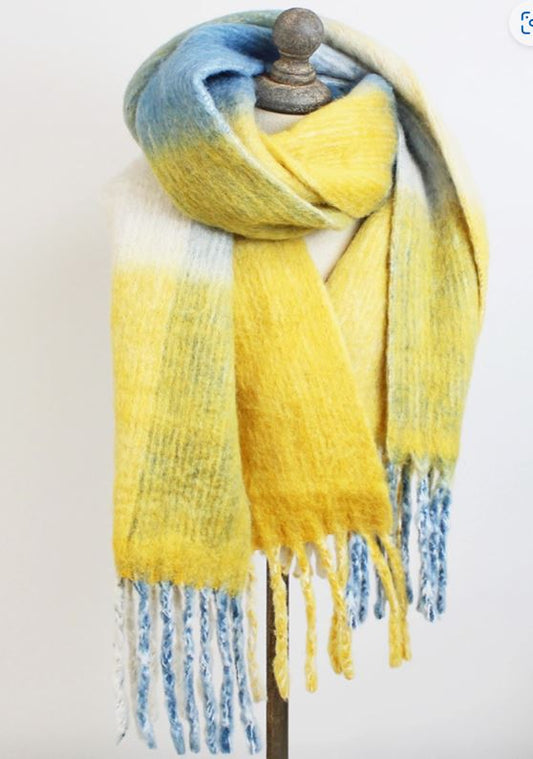 Soft Recycled Polyester Scarf - Blue Yellow Mix