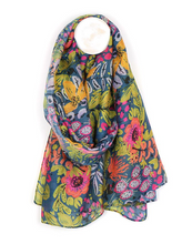 Load image into Gallery viewer, POM Blue Mix Recycled Garden Flower Print Scarf
