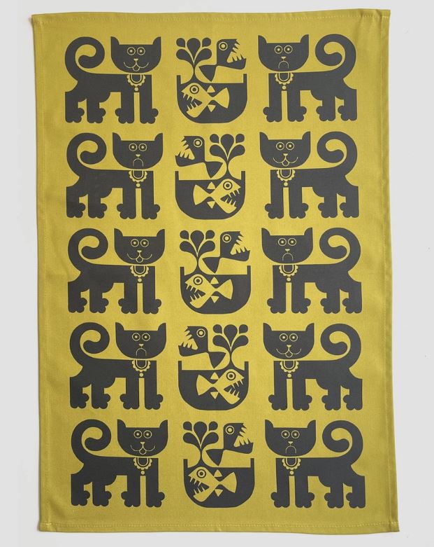 Hornsea Cat and Piranha Tea Towel