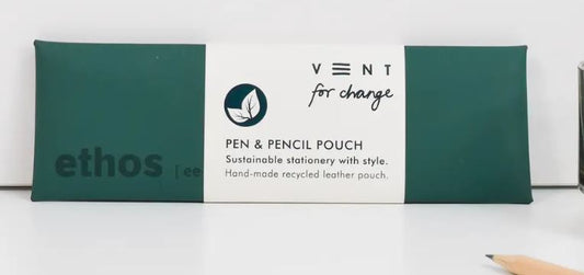 Recycled Leather Pen/Pencil Pouch - Emerald Green ETHOS