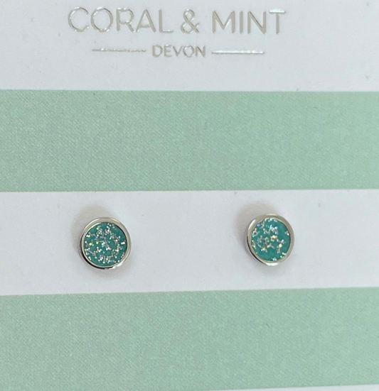 Turquoise Glitter Enamel Stud Earrings