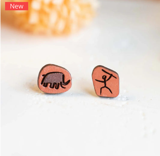 Hand-painted Stone Age Cave Art Mammoth Earrings