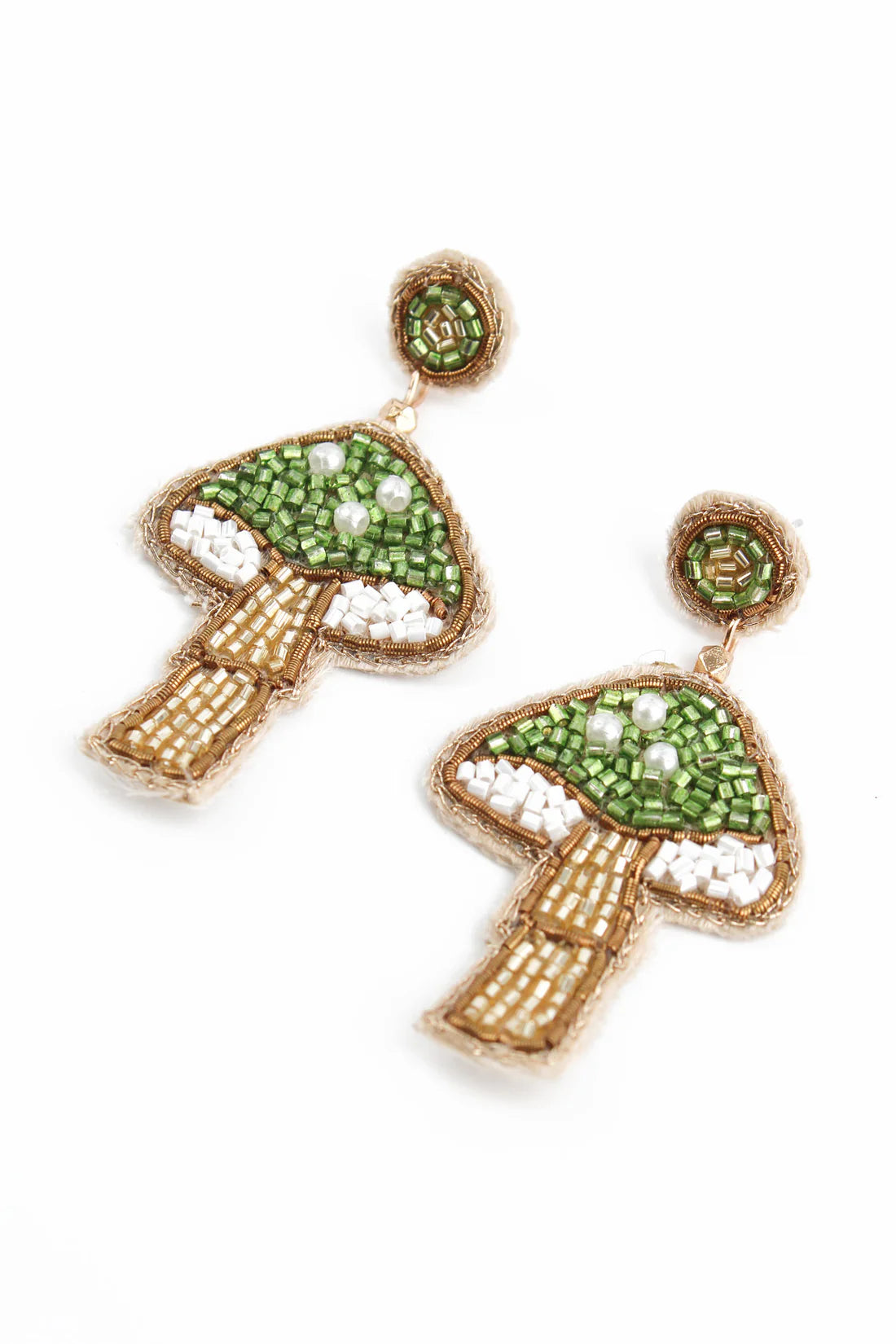 Green Mushroom Beaded Earrings