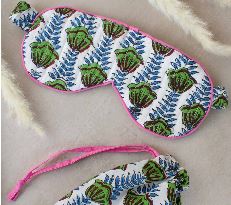 Block Print Floral Sleep Eye Mask and Bag