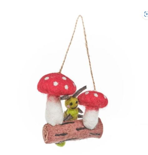 Felt Woodland Caterpillar and Toadstool, Hanging Decoration