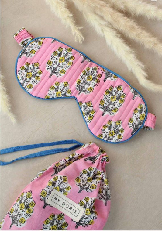 Block Print Floral Sleep Eye Mask and Bag