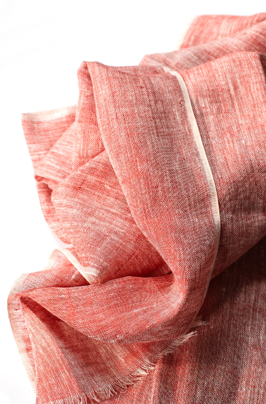 Hand Loomed Linen Scarf Coral Red Plain