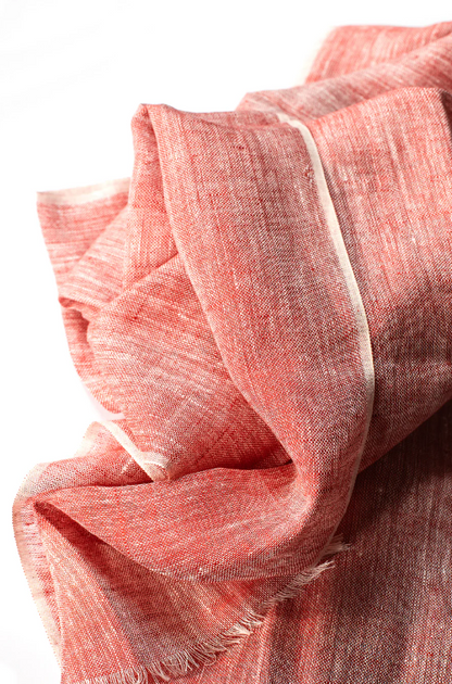 Hand Loomed Linen Scarf Coral Red Plain