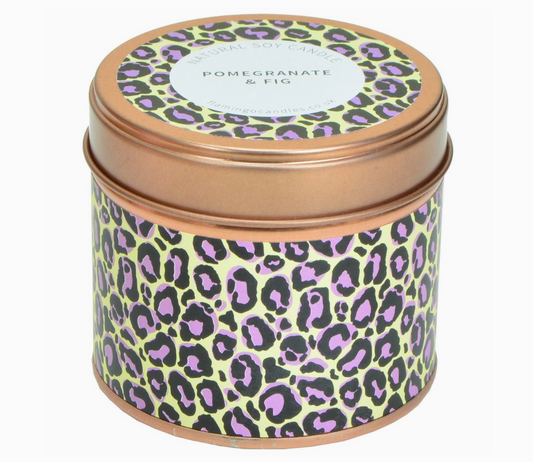 Pomegranate & White Fig Leopard Print Tin Candle