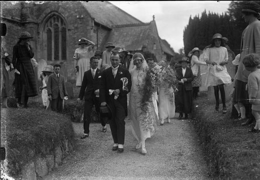 Wedding party outside St Budeaux Church, Print