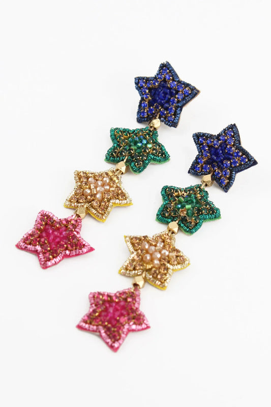 Rainbow 4 Star Beaded Earrings