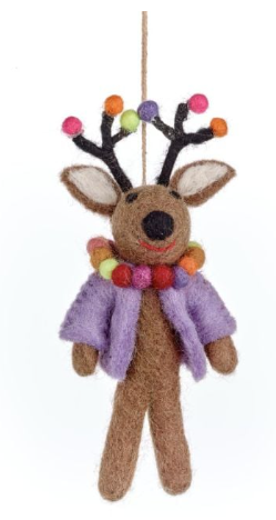 Handmade Felt Donner the Neon Reindeer Christmas Hanging Decoration