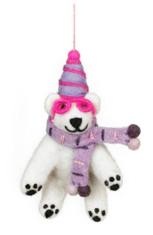 Handmade Felt Luna the Polar Bear Arctic Hanging Decoration
