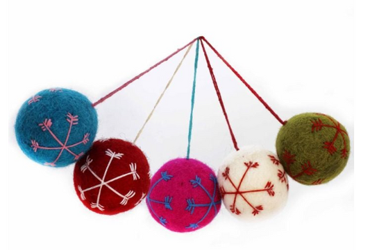 Handmade Felt Round Snowflake Bauble Christmas Hanging Decoration - Varied