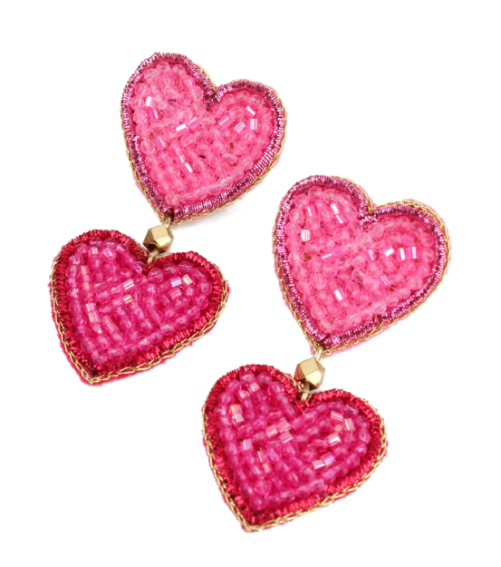 Double Multi Heart Beaded Drop Earrings