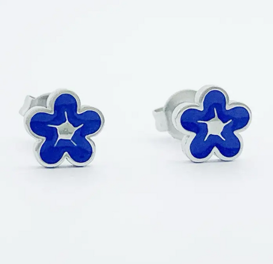 Bubble Flower Studs with Royal Blue Enamel