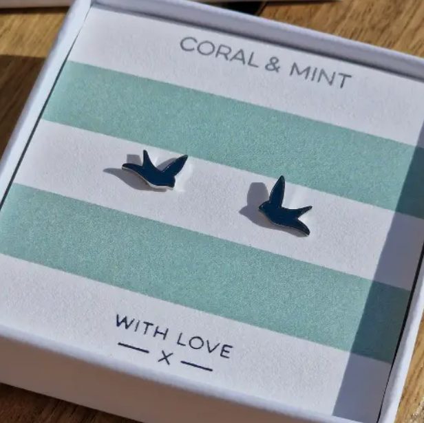 Blue Swallow Bird Studs