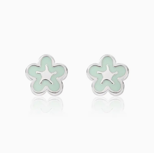 Bubble Flower Studs with Mint Enamel