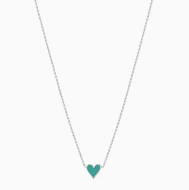 Heart Necklace with Sea Green Enamel