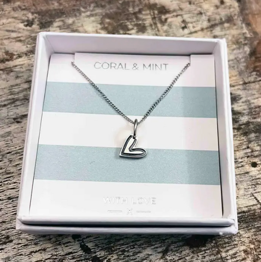 Silver Heart Charm Necklace with Engraved Detail