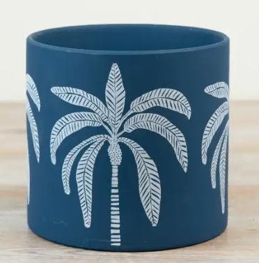 Blue Palm Tree Planter, 16.5cm
