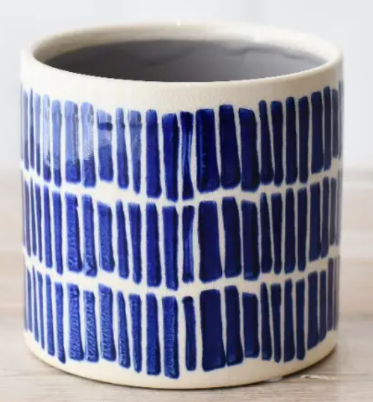 Stoneware Blue Pattern Planter, 14cm